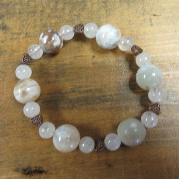 MERRISOTA JEWELRY Agate White Quartzite Stretch Bracelet Size 7" Gemstones NEW - Picture 2 of 6